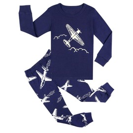 Little Hand Toddler Boys Long Sleeve Pajama Glow in The Dark Plane Kids Cute Pj Sets 100% Cotton 3 4 T