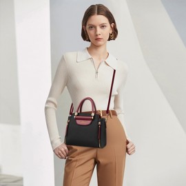 DORRISO Elegant Women's Small Handbag Fashion PU Leather Handbag Multicoloured Shoulder Bag with Top Handle Shoulder Bag for Travel Shopping Work Holiday Business Women Bag Tote, black, Fashionable