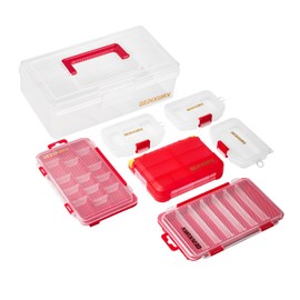 Geinxurn Plastic Tools Box Set, 7Pieces Red Transparent Portable Storage Case for Various Tools and Small Parts Accessories Storage Organizer