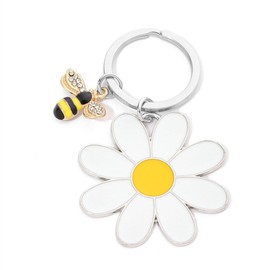 shilipu Cute Daisy Bee Keychain Bee Charm Keyring Daisy Flower Key Ring Sunflower Key Chain Enamel Daisy Pendant Key Holder Floral Charms for Keys Accessories for Bag Keys Purses