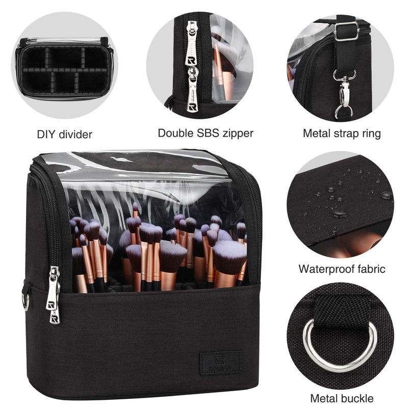 Relavel Travel Cosmetic Bag, Stand-up Makeup Brush Bag with Adjustable