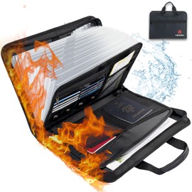 Truusa Important Document Organizer Fireproof Safe, 13 Pocket Accordion File Folder w/Handle Zipper & Labels, File Organizer Water Resistance with Multi-Pockets for Letter Size A4 Paper