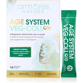 Armores Natura Integratori Alimentari, Age System, Integratore Pelle, a Base di 18 Aminoacidi che Supportano il Collagene, Coenzima Q10, Centella Asiatica, Vite, Vegano, Senza Glutine, 14 Stick