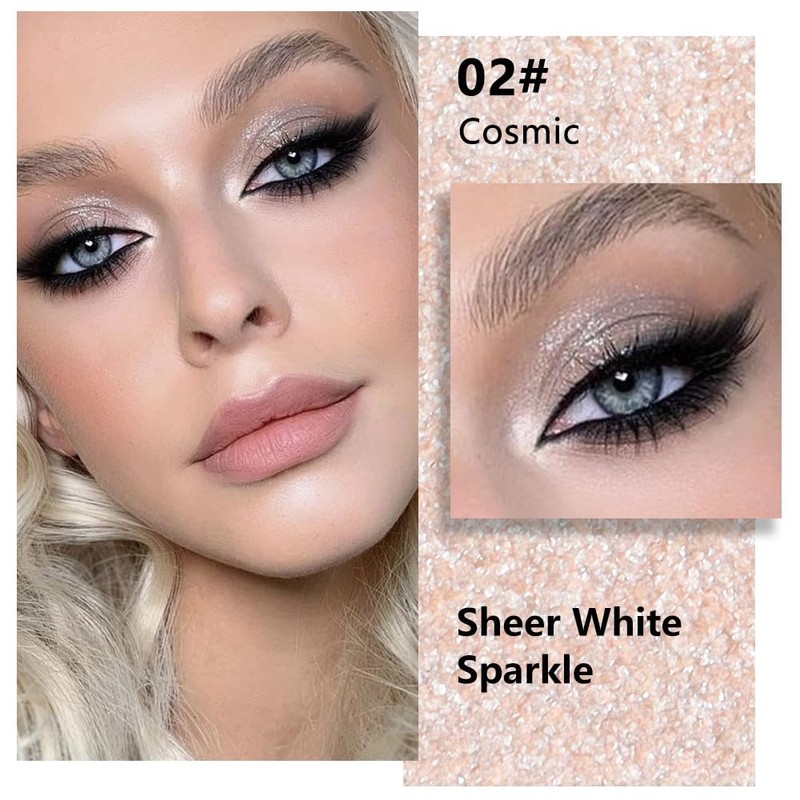 Kaely Pressed Single Eyeshadow Makeup, Sheer White Sparkle Highly Pigmented