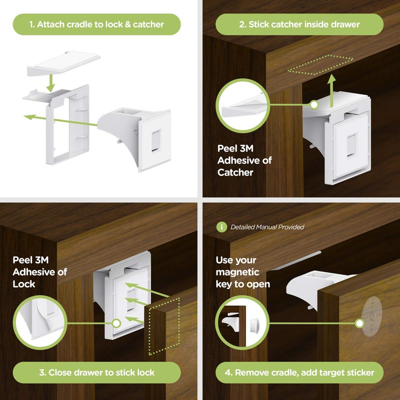 Skyla Homes Magnetic Cabinet Locks (12-Pack 2 Keys) Baby Proofing