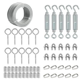 Hannger 1/8" Wire Rope Kit, 100FT PVC Coated Steel Cable with Tensioner, Garden Plant Support, Clothesline, String Light Cable, Stair Handrail, Ground Anchors