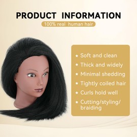 Mannequin Head with Human Hair 16'' Cosmetology Manikin Doll Head with 100% Real Human Hair Trainning Head for Hairdresser Practice Braiding Hair Styling with Clamp Stand