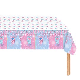 137*274cm Pink and Blue Baby Shower Gender Reveal Table Cloth for Baby Girl Boy,Gender Reveal Table Decorations Baby Reveal Tablecloths Plastic Table Cover for Girls,Boys Gender Reveal Party Supplies
