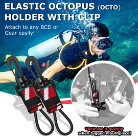 OVOVFANY 2Pack Scuba Octopus (Octo) Holder, Diving 2nd Stage Regulator Keeper Mouthpiece Retainer with Elastic Loop and 360° Swivel Snap Clip for Attach to BCD Easily