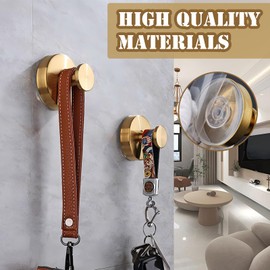 2 Pcs Metal Suction Cup Hooks, Bathroom Vacuum Suction Hooks Heavy Duty for Tower, Stainless Steel Suction Cup Hanger Shower Hooks, No-Drilling Hook Household Suction Wall Hanger (Gold)