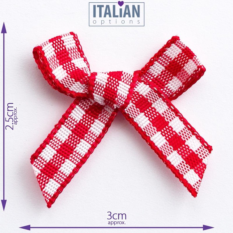 Italian Options Gingham Check Ribbon Bows 100-Piece Pack, 3 cm