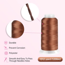 Beauty7 Hair Sewing Weaving Needles Thread Kit Polyester Thread 1200m for Hair Extensions Thread Kit with 3 Curved Needles Hair Extensions Thread Set for Sewing Wig Hair Extension Sewing Tools Brown
