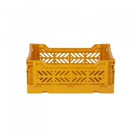 AYKASA Folding Crate, Sturdy Folding Box, Plastic, Stackable, Mustard, Mini (27 x 17 x 11 cm)