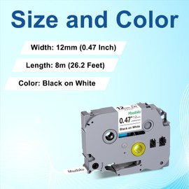 Msudoku TZe-231 Compatible with Brother P Touch Tapes 12 mm 0.47 for Brother TZe231 TZ-231 Label Tape for PT-H100R PT-D400 H105 E100 PT-1000 PT-H110 H101 H107B D210 H100LB, Black on White White