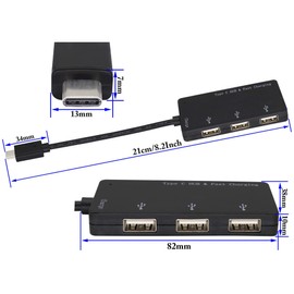 zdyCGTime USB extender,Type C multi-port adapter,USB C male to 3 USB 2.0 and 1 type-c female splitter,Compatible with laptops,mobile phones,U disks,card readers,and other USB devices.(21cm/Black)