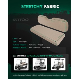 SCITOO Rear Replacement Cushions for Golf Cart Rear Seat, Golf Cart Cushion Back Seat for EZGO TXT RXV ST for ST Sport for Valor Models for Club Car, Tan, Rear, 2 Piece Set