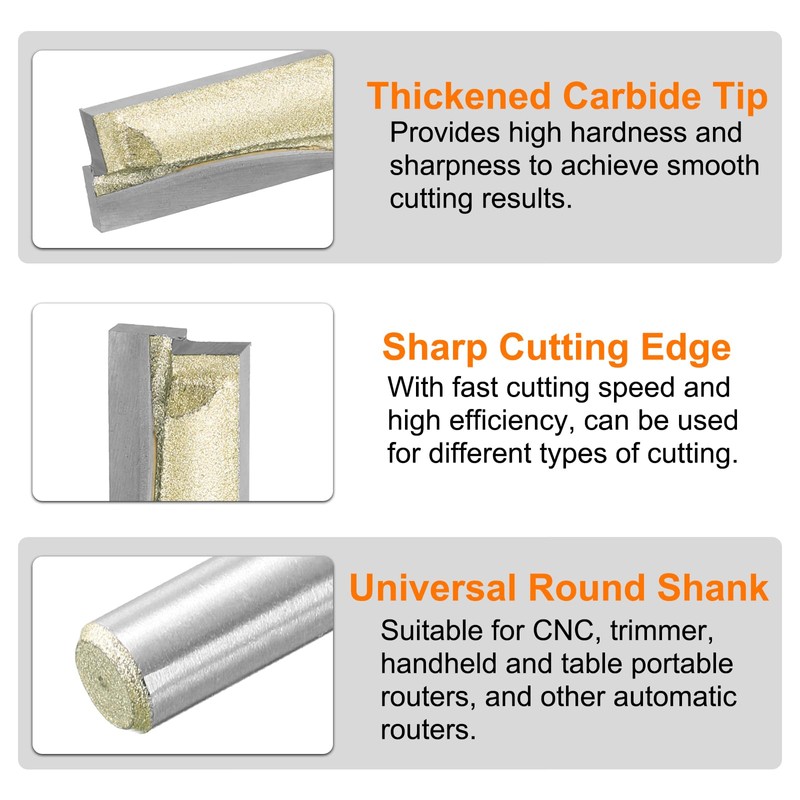 sourcing map 2pcs Bottom Cleaning Router Bit 5/16" Diameter 1/4"