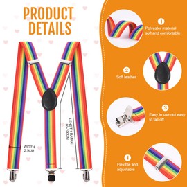 AOOWU Braces for Men, Braces Work for Men, Extra Strong Wide 2.5 cm with Very Strong 3 Metal Clips and Bow Tie, Adjustable Elastic, One Size Braces for Men Women, Y Style, red