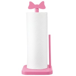 Leinuosen Pink Bow Paper Towel Holder Coquettish Cute Bow Wooden Paper Towel Holder Pink Bathroom Countertop Accessories Kitchen Roll Stand Organizer Standing Apartment Decor Housewarming Gift