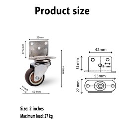 4 pack Lockable Bearing Plate Caster Wheels with Brakes,2 Inch L-Shaped Double Locking Rubber Caster Wheels,360 Degree Plate Swivel Castors No Noise Wheels for Cart Furniture, Baby Bed, Cabinet, Table