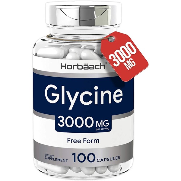 Glycine 3000 mg 100 Capsules | Non-GMO, Gluten Free Supplement | by Horbaach