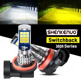SHENKENUO H11 LED Headlight Bulb Low Beam Bright w/Flash 2 Color White+Yellow Switchback