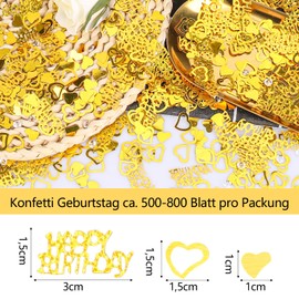 GoldRock Herzen Happy Birthday Konfetti Geburtstag Gold, Tischdeko Geburtstag, Streudeko Geburtstag Frau Mann,Goldene Confetti für Geburtstagsdeko Tisch,Luftschlangen Geburtstag,Happy Birthday Deko…