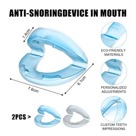 Pack of 2 snoring stoppers, anti-snoring splint, anti-snoring, protect teeth, effectively relieve snoring, equipped with a plastic box for easy transport (blue + transparent)