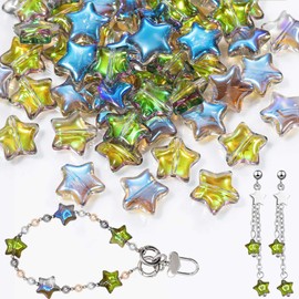Kurilai Crystal Beads for Jewelry Making, Star Shaped Glass Spacer Beads for Crafts, Pentagram Clear Gemstone Sparkle Rhinestone Set for DIY Necklace Bracelet Earring Keychain Making(Green, 95-100Pcs)