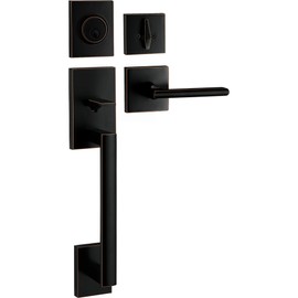 Berlin Modisch HandleSet Front Door Entry Handle and Deadbolt Lock Set Slim Square Single Cylinder Deadbolt and Lever Reversible for Right & Left Sided Doors Heavy Duty – Oil Rubbed Bronze