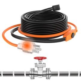 60FT Pipe Heat Tape and Heat Cable with Built-in Thermostat, Easy Install, Prevents Freezing for Metal and Plastic Pipes, Keeps Water Flowing at -40°F, 7W/ft, 120V