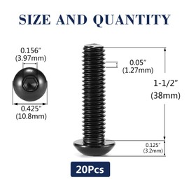 1/4-20 x 1-1/2" Button Head Socket Cap Bolts Screws, 20Pcs 304 Stainless Steel 18-8, Allen Hex Drive, Black Oxide by SG TZH(with Hex Spanner)