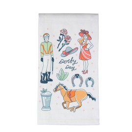 Derby Horse Racing Tea Towels - Party Hostess Gift - Kentucky Coffee Tea Bar Accessories - Home Kitchen Cooking and Baking (Derby Icons Towel)