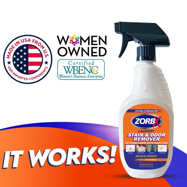 ZORBX Laundry Odor Eliminator Spray | Extra Strength Stain Remover | Perfect Solution to Get Rid of Unpleasant Odors and Unwanted Stains from All Kinds of Fabric | Multipurpose Deodorizer - 24 Fl Oz