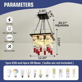 Ofenrd Industrial Chandelier Wine Bottle Art Decorative Ceiling Chandelier Black Island Light for Dining Room Farmhouse Entryway Kitchen Foyer Restaurant Bar.