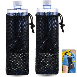 Riakrum 2 Pcs Water Bottle Holder for Backpack Foldable Mesh Water Bottle and Snack Holder Adjustable Water Bottle Pouch Tactical Attachments Water Bottle Carrier for Hiking Bicycle (Black)