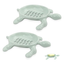 Linton Arts Turtle Shape Cast Iron Soap Dish - 2PCS Rustproof Bathroom Soap Holder with Drainage, Cute Turtle Design Soap Saver for Shower/Sink, Non-Slip Base (6.5" L x 5.1" W)