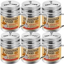 CUSINIUM [Pack of 6] 10 oz Seasonings Spice Shakers - BBQ Dry Rub Shakers - Cooking Dredge with Adjustable Fan-Style Lid and Handles