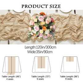4 Pack Beige Cheesecloth Table Runner 35x120 Inch Boho Gauze Fabric Cheese Cloth Table Runner 10Ft Rustic Romantic Sheer Table Runners for Wedding Party Bridal Baby Shower Long Table Decoration