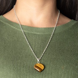 Wonder Care Natural Healing Tiger Eye Crystals Pendant for women crystal pendant Tiger Eye quartz necklace with Silver chain Crystal heart healing Tiger Eye pendant- Pack of 5
