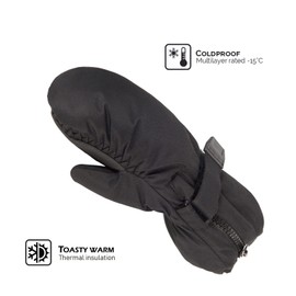 HIGHCAMP Winter Snow Ski Mitten Gloves Waterproof with Zipper on Long Cuff for Kids Toddlers Boy Girl-Black,XS (1-3 Y)