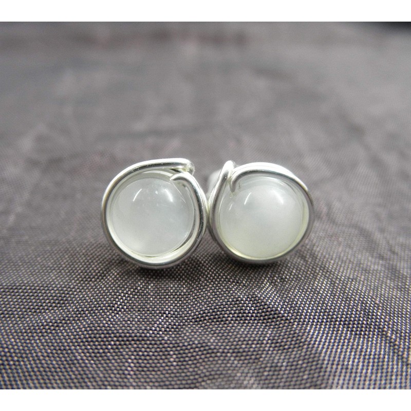 Stud Earrings Moonstone Gemstone Silver-Pl
