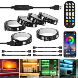 3 m LED TV Backlight, 6 x 0.5 m RGB LED Strip, USB TV LED Backlight, Colour Changing Strip with App Control and Remote Control, LED Strip for 43 to 65 Inch HDTV, TV, PC Monitor