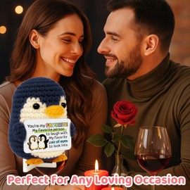 Love Romantic Gifts for Him Her Boyfriend Girlfriend, Crochet Penguin Anniversary Birthday Present for Women Men, Christmas Valentines Gift for Couples Wife Husband (Blue Love Penguin)
