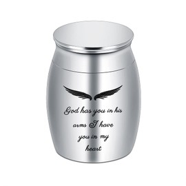 Mini Urn Memorial Urn Cremation Urn Urn Urn Angel Wing Screw Type Hand Held Stainless Steel Quarterial Urn Body Engraved Large Capacity Silver Black Rose Gold (Silver, 1.2 x 0.8 inches (3 x 2 cm),