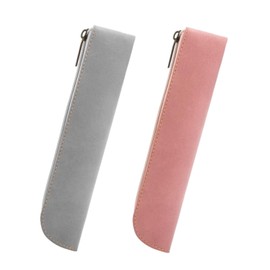 JinliangGuo 2Pcs Elegant Leather Slim Pencil Case Convenient Small Pen Case Pouch Portable Pencil Pouch Durable Leather Pencil Pouch for Pens, Pencils, Markers(Black&Beige)