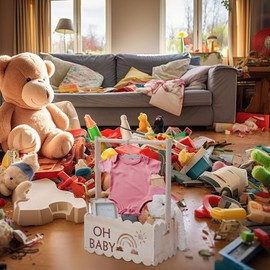 UNICRAFTALE Wooden Baby Shower Crate Closet Baby Storage Crate Hamper Shower Party Basket with Handle with 8pcs Kids' Hanger Welcome Baby Gifts Pregnancy Gifts for New Parents