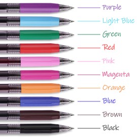 EYEYE G-103 Retractable Gel Pens, 0.5mm Fine Point Blue Ink Pens, Premium Quick Drying Ballpoint Pen for School Office (10count-Multicolor)