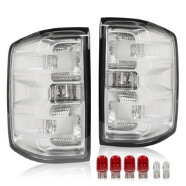 G-PLUS Tail Lights w/Bulbs Compatible with Chevy Silverado 1500 2014-2018/Fit Silverado 2500 HD 3500 HD 2015-2019 w/o Wiring Harness Clear Lens Chrome Housing Brake Lamp Rear LightsAssembly