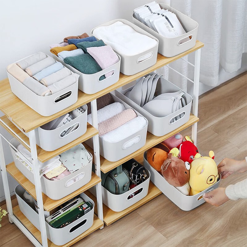 SHEPIN Pack of 6 Storage Boxes, Plastic Organiser Box, Grey,